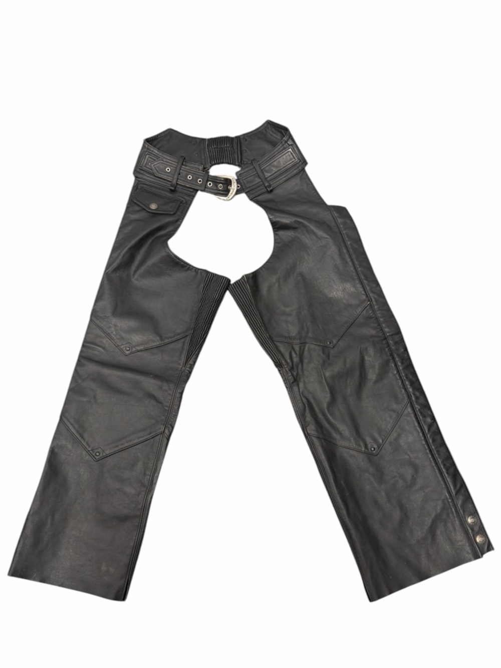 Harley Davidson wome riding chaps M black leather deluxe pockets lined biker bar